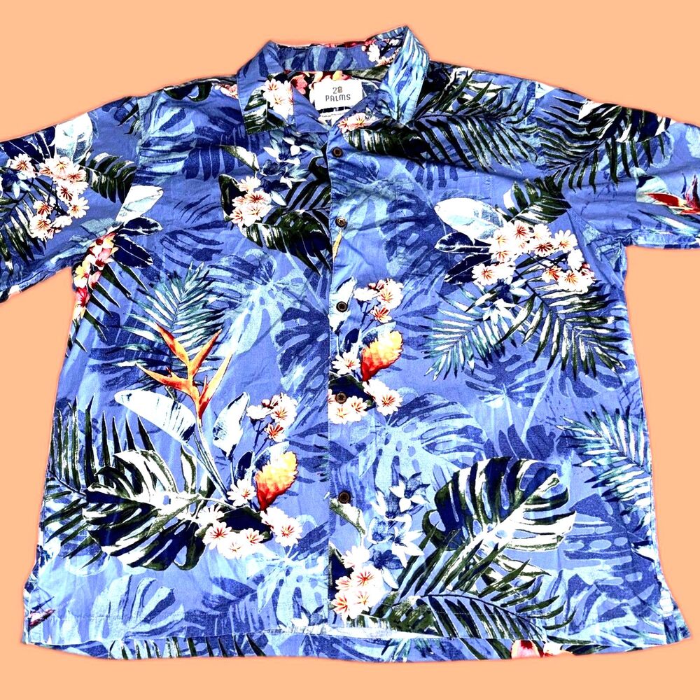 28 Palms Button Up Shirt Men's Short Sleeve Hawaiian Blue Multicolor Size XL